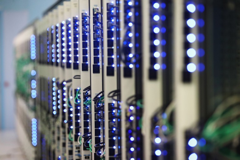 A close-up shallow-focus view inside the CERN Computer