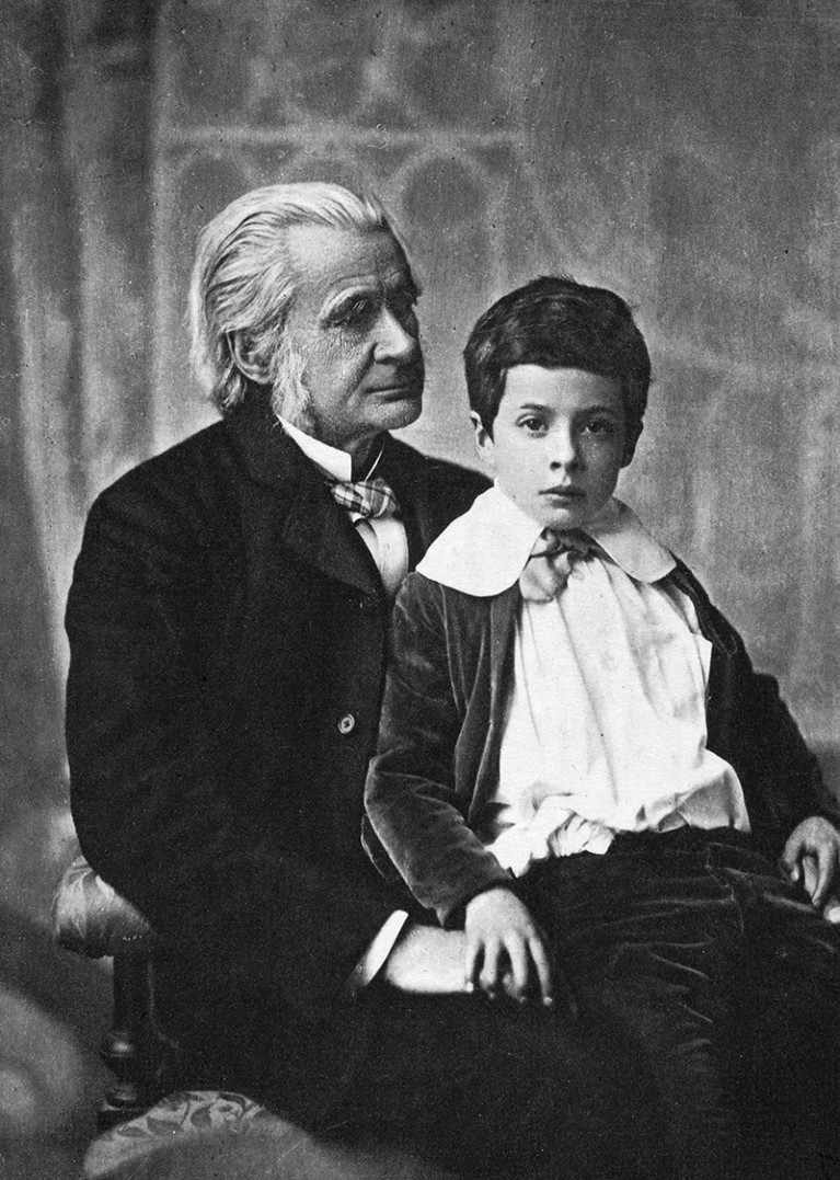 Thomas H. Huxley, English biologist with his grandson Julian Huxley, 1895.