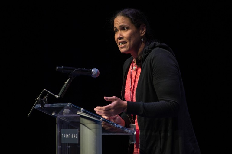 Wanda L. Diaz Merced speaks at a conference