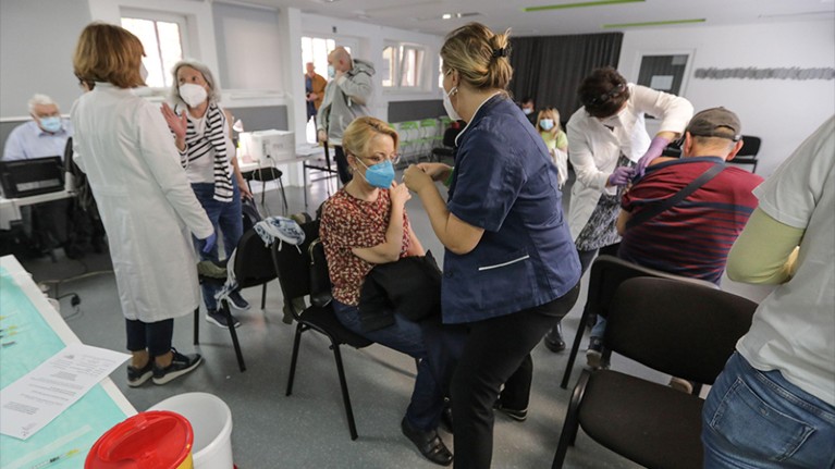 Vaccination of citizens against seasonal flu at the Institute for Public Health in Zagreb, Croatia.