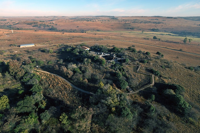 Aerial view of the Cradle of Humankind, a paleoanthropological site in Gauteng Province, South Africa.