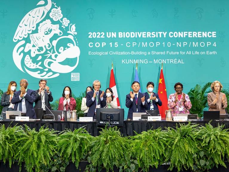 Delegates from COP15. Adoption of the Kunming Montreal Framework.