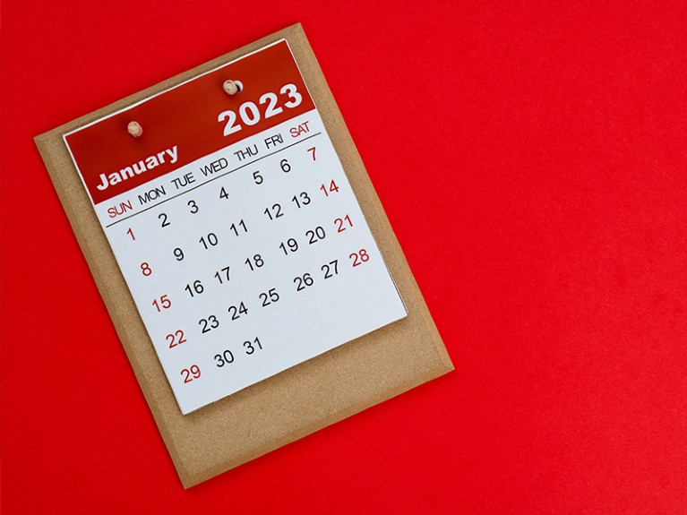 Close up of 2023 January calendar.