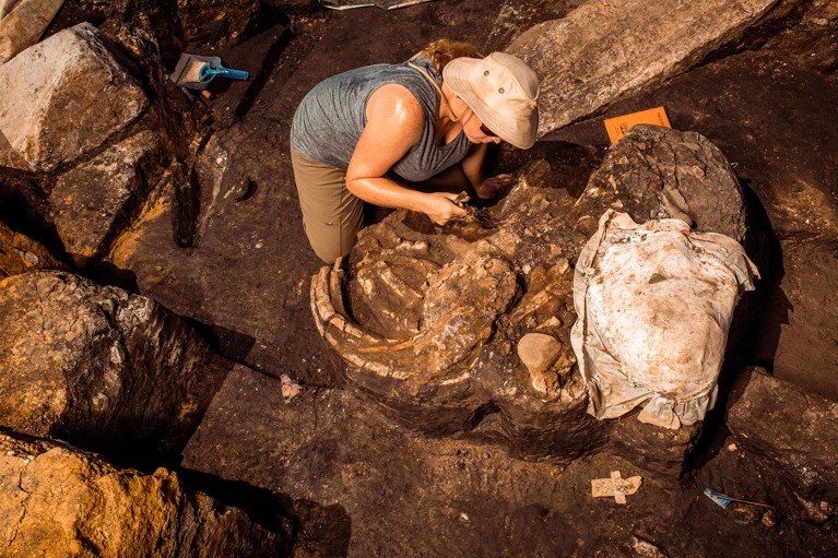 Laura Emmert working at the archeological site