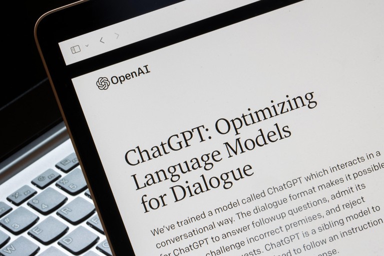 Webpage of ChatGPT is seen connected OpenAI's website connected a machine monitor
