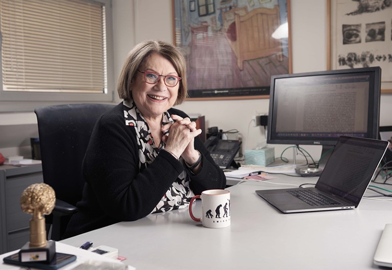 Hermona Soreq, last year recipient of the EMET Prize poses in her office.