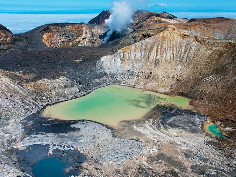 Ebeko Volcano, Paramushir Island, Kuril Islands, Russia.
