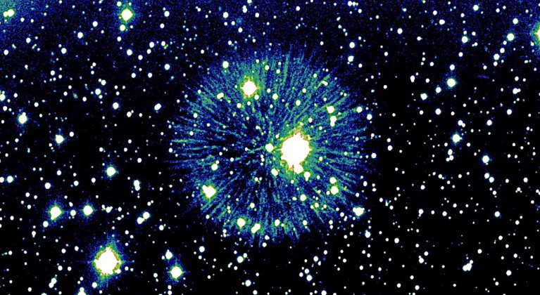The supernova remnant Pa 30, which looks almost like a firework exploding in space.