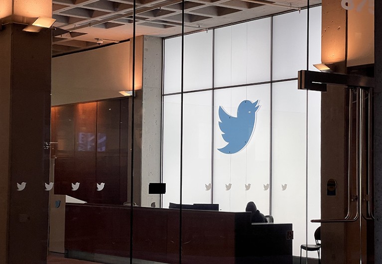 Twitter headquarters with their logo backlit, in San Francisco, California, United States on February 8, 2023.