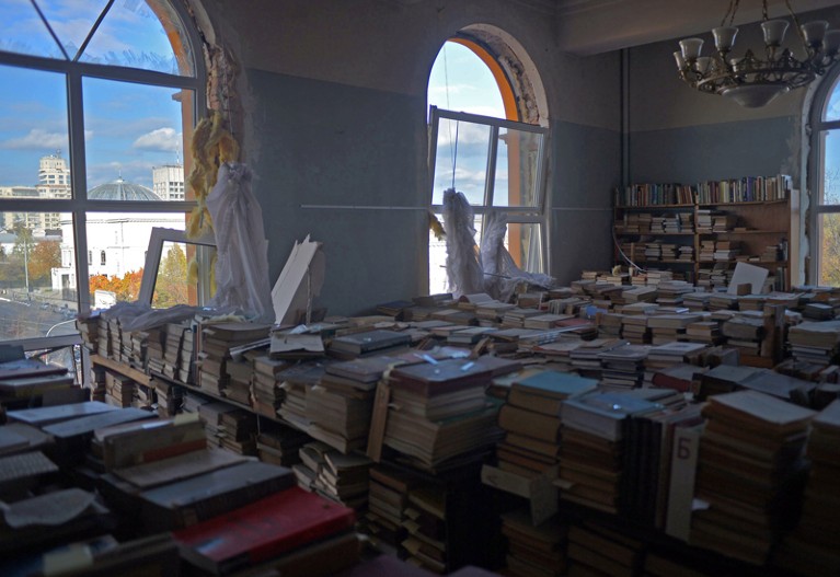 General view of the M. Maksymovych Scientific Library damaged as a result of a missile strike