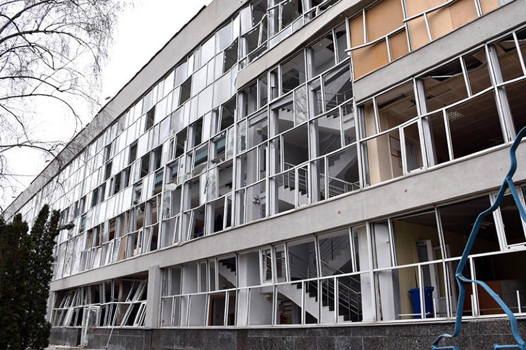 Taras Shevchenko National University, Kyiv after Russian bombing on December 31, 2022.