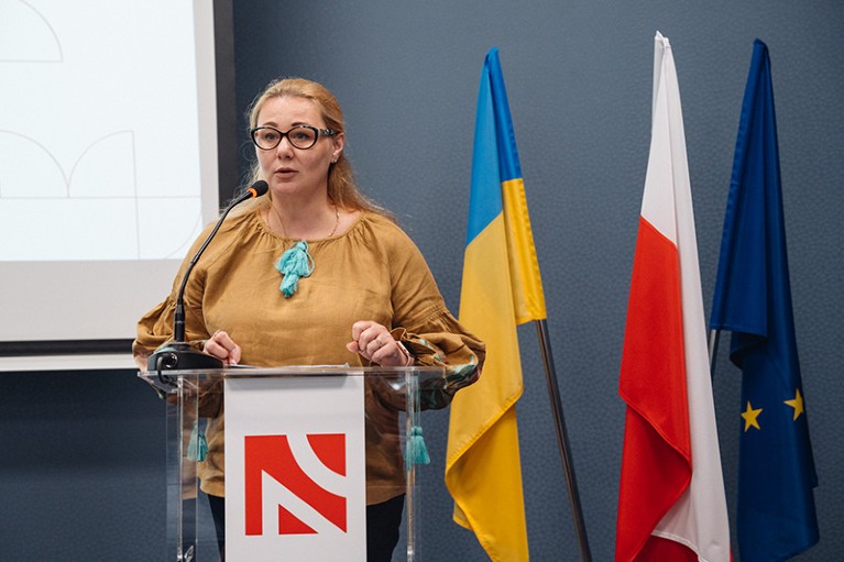Olga Polotska during an event held to present the NCN’s initiatives targeted at Ukrainian researchers.