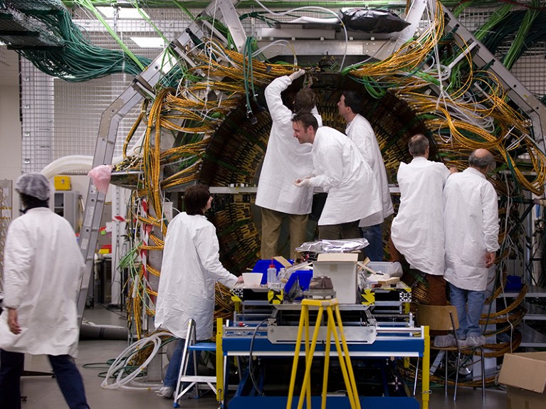 CMS detector being built by scientists at CERN.