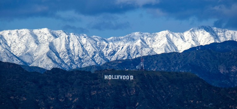 Snow coats a mountain range