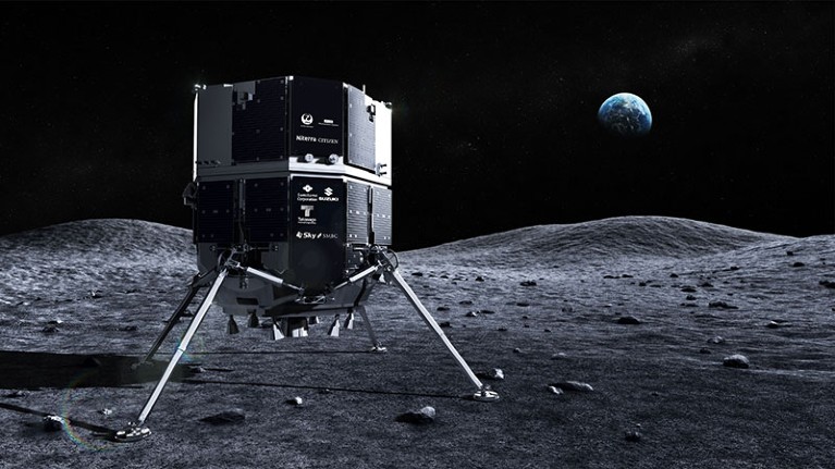Artist’s rendering of the HAKUTO-R Mission 1 Lunar Lander on the Moon’s surface.