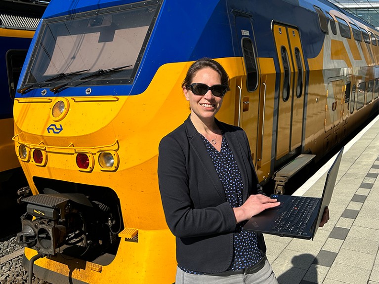 Branka Milivojevic, Data Scientist at NS (Dutch Railways), trainspotting at Utrecht Central Station.