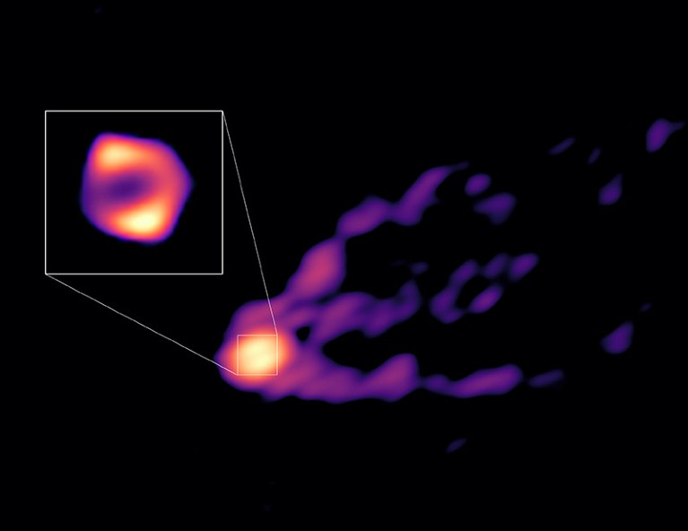 Images of M87 with a triple-ridged jet emerging from a spatially resolved radio core.