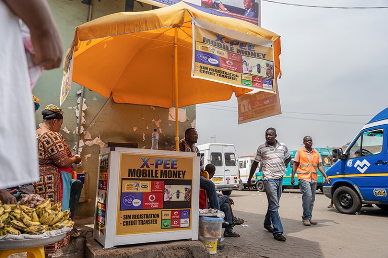 A mobile money and sim card kiosk in Accra, Ghana