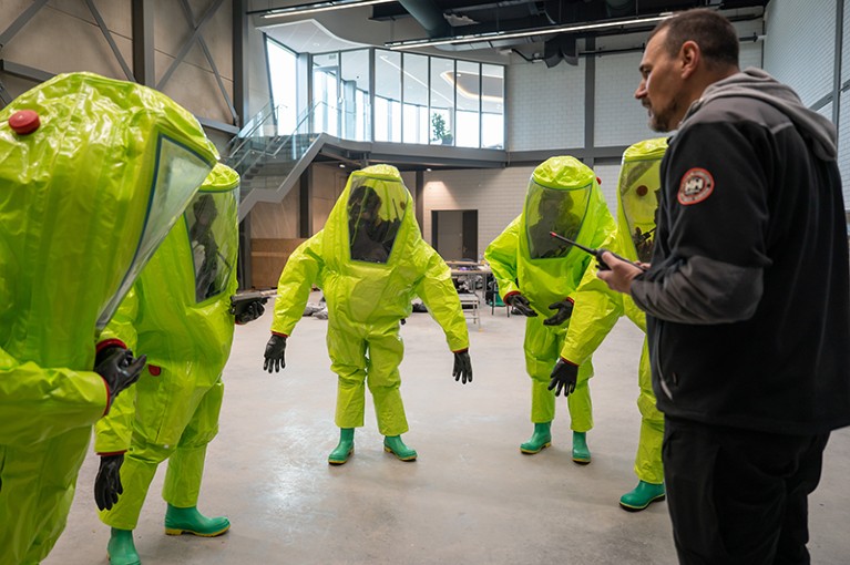 OPCW inspector training on using a self-contained breathing apparatus (SCBA)