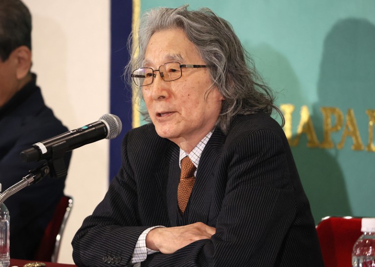 Close-up of Seigo Hirowatari speaking at the Japan National Press Club.