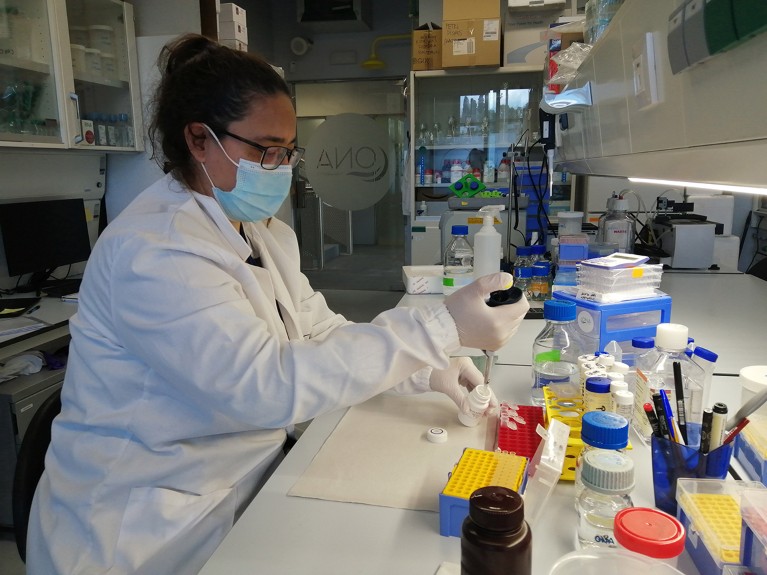 A researcher at ONA Therapeutics pipettes liquid in a laboratory