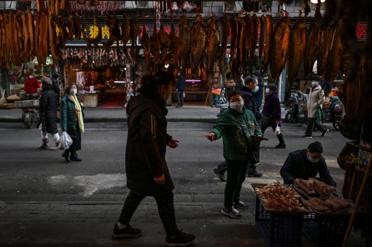 A general view of a shop in a market in Wuhan