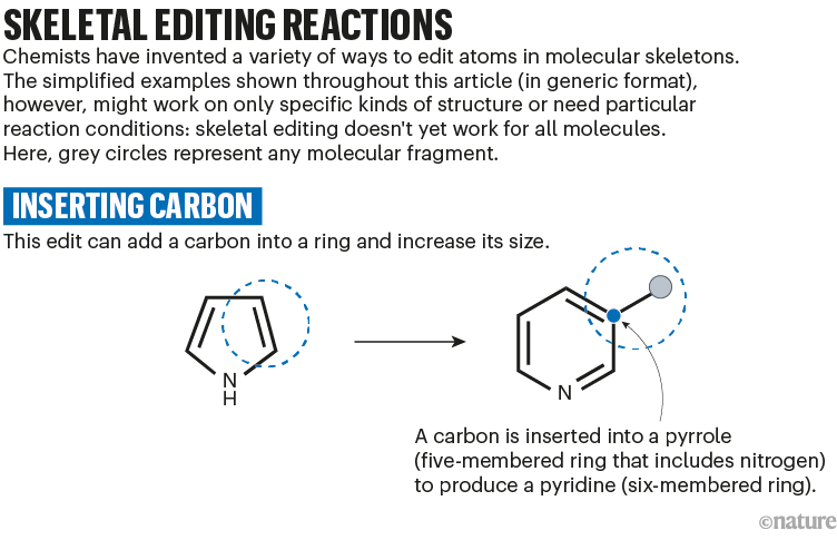 骨骼编辑反应;插入碳：一种化学方案，显示将碳添加到环中以增加其尺寸。