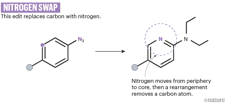 氮交换：一种化学方案，显示如何用氮代替碳。