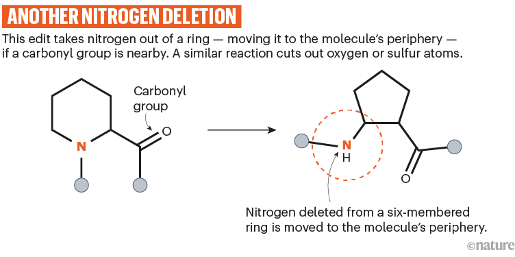 另一种氮缺失：一种化学方案，显示氮如何从环中取出并移动到其外围。
