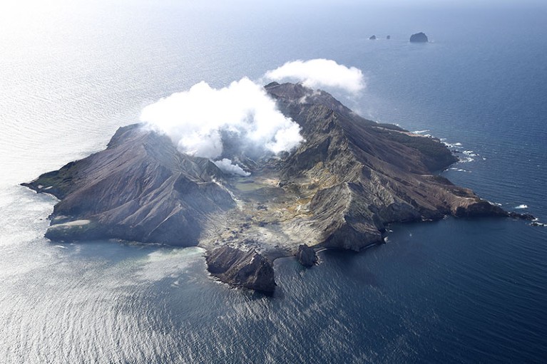 Whakaari is pictured on December 08, 2020 off the coast of Whakatane, New Zealand.