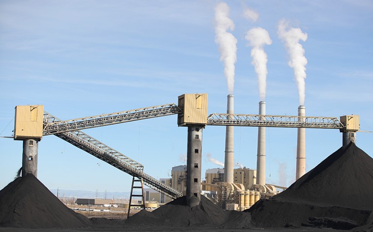 PacifiCorp's Hunter coal fired power plant releases steam as it burns coal outside of Castle Dale, Utah.
