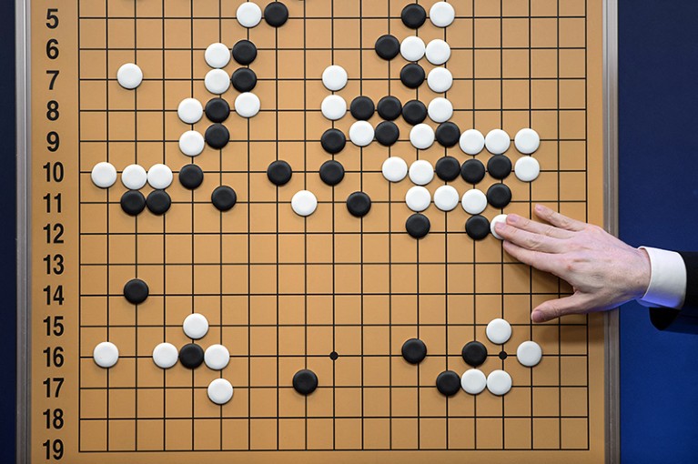 A replica of a game between 'Go' player Lee Se-Dol and a Google-developed super-computer, in Seoul, Korea, 2016.