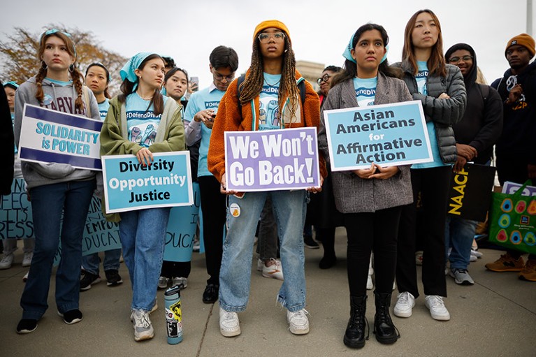 Proponents for affirmative action in higher education rally in front of the U.S. Supreme Court in 2022.