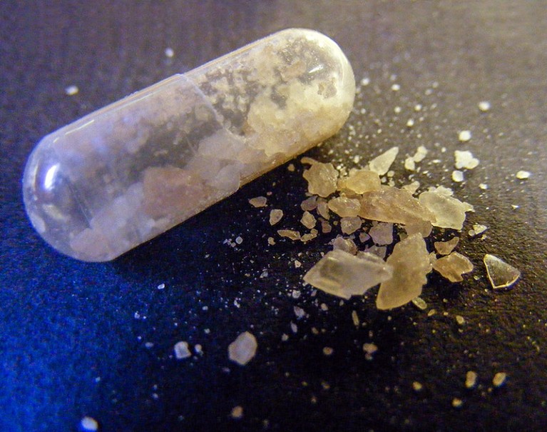 Ecstasy in a crystal form contained within a capsule.