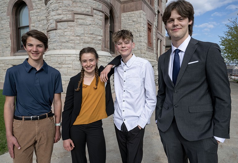 Youth plaintiffs in a climate change lawsuit against the state of Montana outside the Lewis and Clark County Courthouse.