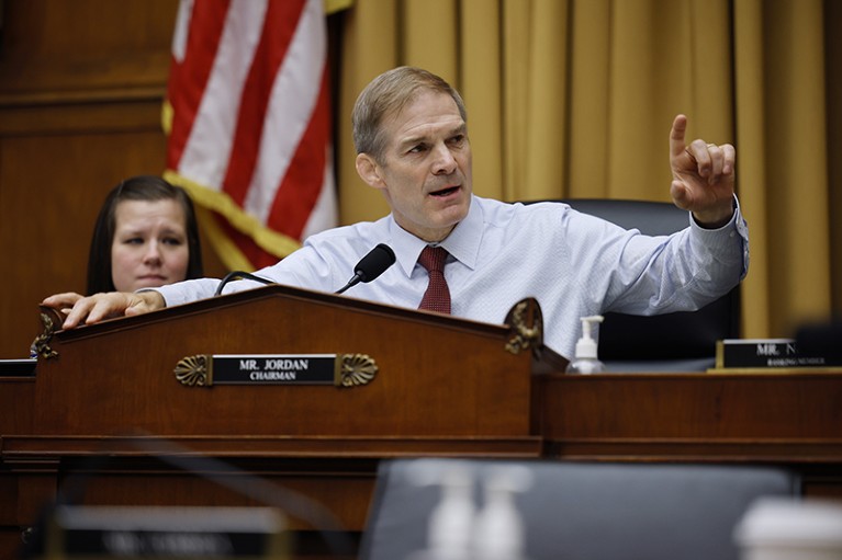 House Judiciary Committee Chairman Jim Jordan gestures during a hearing on Capitol Hill, Washington DC.