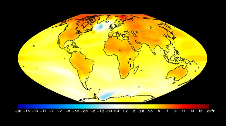 Visualization of projected change in annual mean surface air temperature from the late 20th century to the middle 21st century.