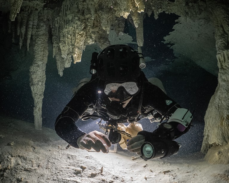 Fernando Calderón-Gutiérrez, an underwater cave ecologist, dives and studies the organisms in the coastal caves of Mexico.
