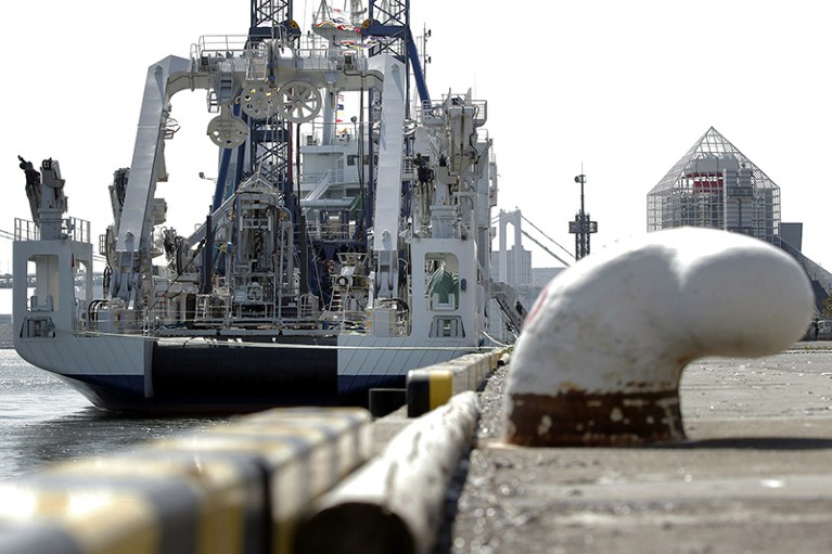 The Japan Oil, Gas and Metals National Corp.'s (JOGMEC) marine resources research vessel is berthed at a pier in Tokyo, Japan.