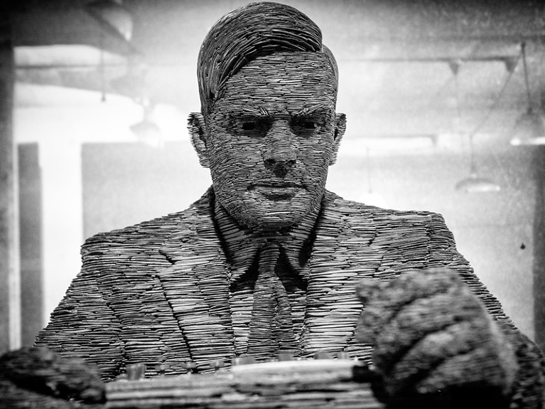 Slate Statue of Alan Turing, Bletchley Park, Milton Keynes, Britain.