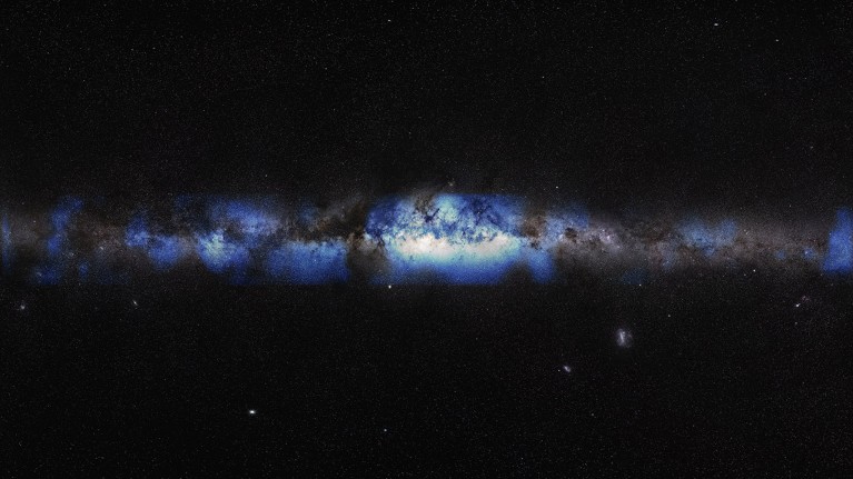 An artist's impression showing a horizontal depiction of the Milky Way as seen through a neutrino lens