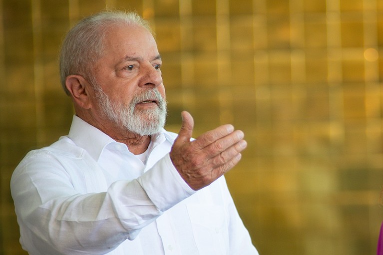 President of Brazil Luiz Inácio Lula da Silva gestures during the tour FIFA Women's World Cup Trophy in Brasilia, Brazil.