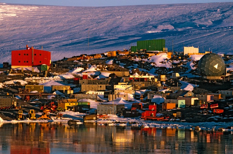 A view of Mawson Station in Antarctica.