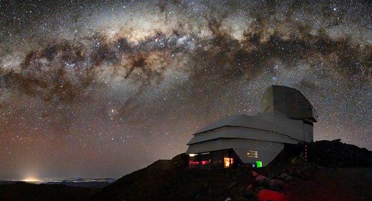The Vera C. Rubin Observatory, a program of the National Science Foundation's NOIRLab Laboratory, is pictured below the Milky Way.