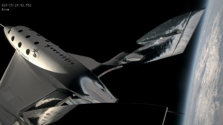 A view of the spaceship during Virgin Galactic's second private astronaut flight, Galactic 03.