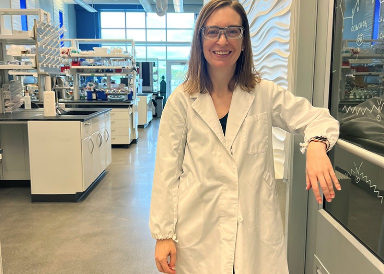 Kathleen Engelbrecht in the biosafety-level 2 laboratory onsite at the Kimberly-Clark Neenah, Wisconsin, U.S. research facility.