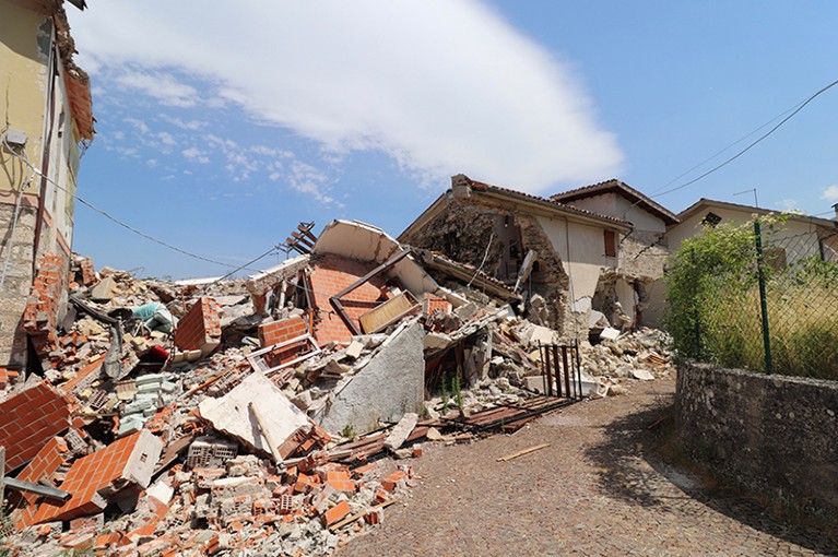 Collapsed buildings in the village of Castro from the 2016 earthquake and aftershocks.