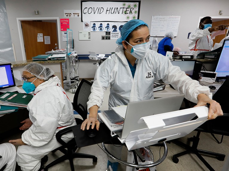 Former intensive care nurse Flor Treviño, (center) came to work on the Covid unit at ICU.