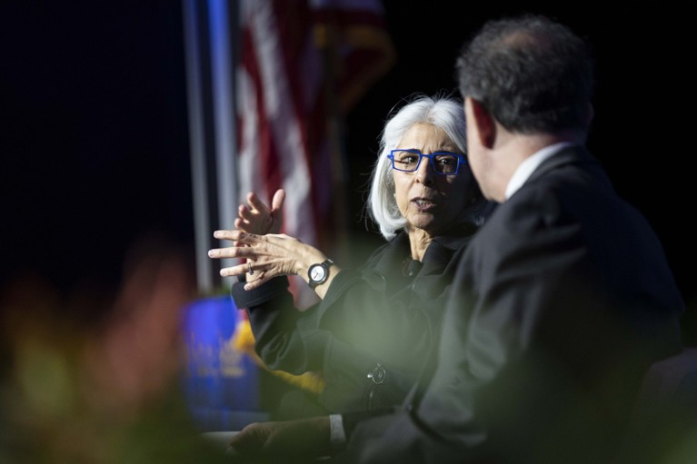 Close-up of Arati Prabhakar speaking during the ARPA-E Energy Innovation Summit