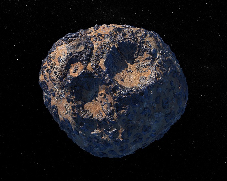 This illustration from 2021 depicts the 140-mile-wide (226-kilometer-wide) asteroid Psyche.